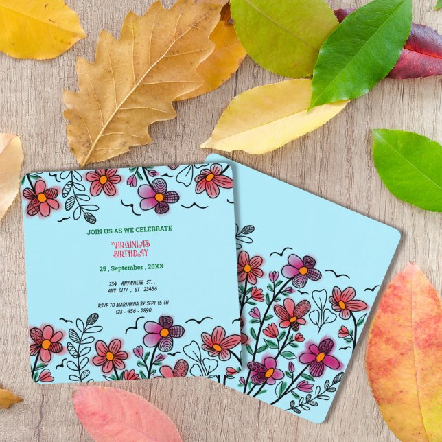 Convite ANIVERSÁRIO DE FLORES DE DOIS VERMELHOS primavera  (Criador carregado)