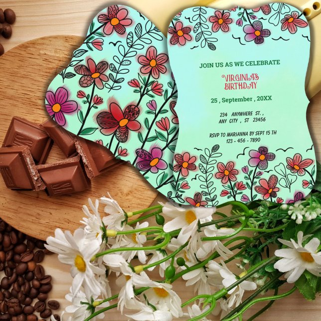 Convite ANIVERSÁRIO DE FLORES DE DOIS VERMELHOS primavera  (Criador carregado)