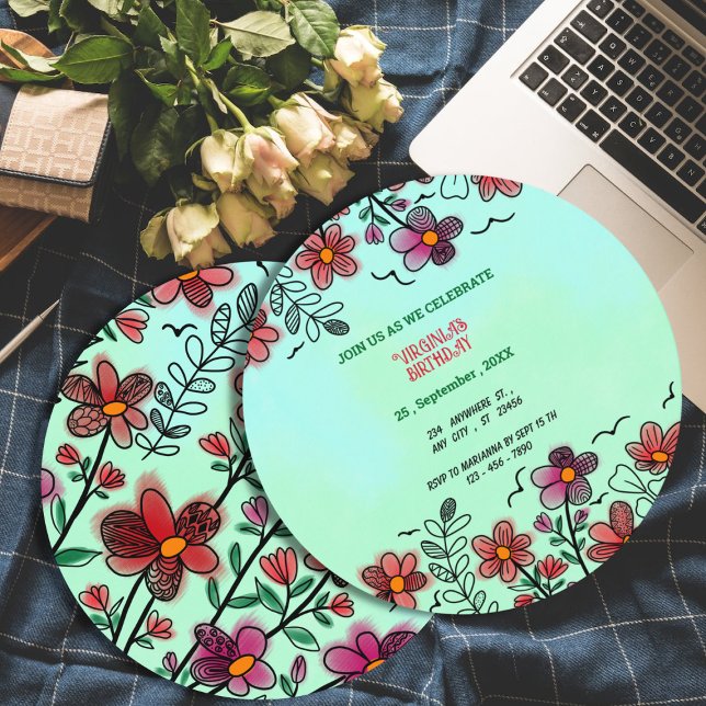 Convite ANIVERSÁRIO DE FLORES DE DOIS VERMELHOS primavera  (Criador carregado)