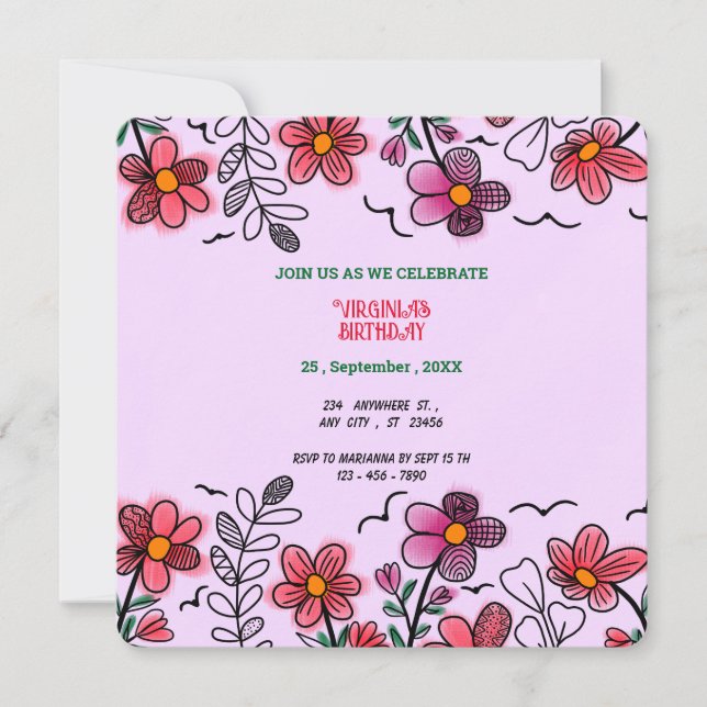 Convite ANIVERSÁRIO DE FLORES DE DOIS VERMELHOS primavera  (Frente)
