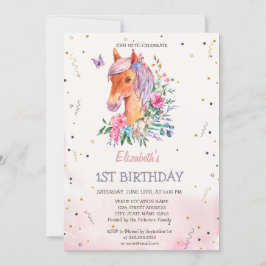 Convite Aniversário de Flores de Pônei de Aquarela
