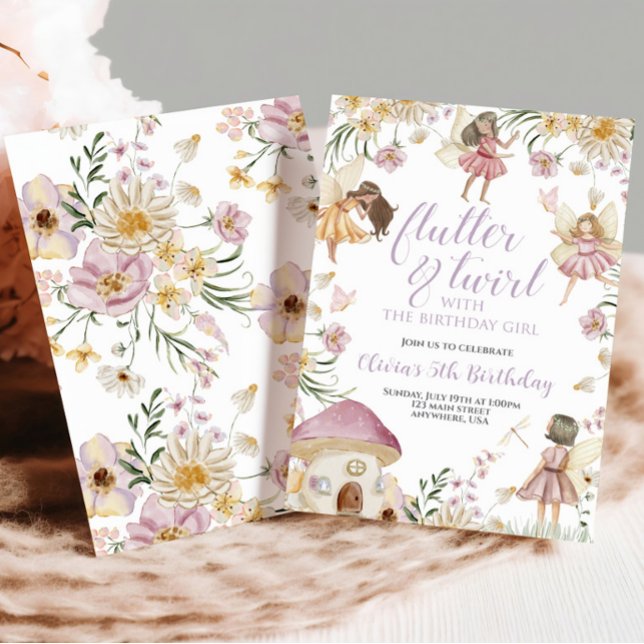 Convite Aniversário de flores silvestres de fada (Criador carregado)
