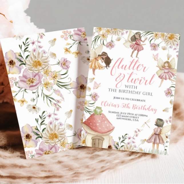 Convite Aniversário de flores silvestres de fada (Criador carregado)