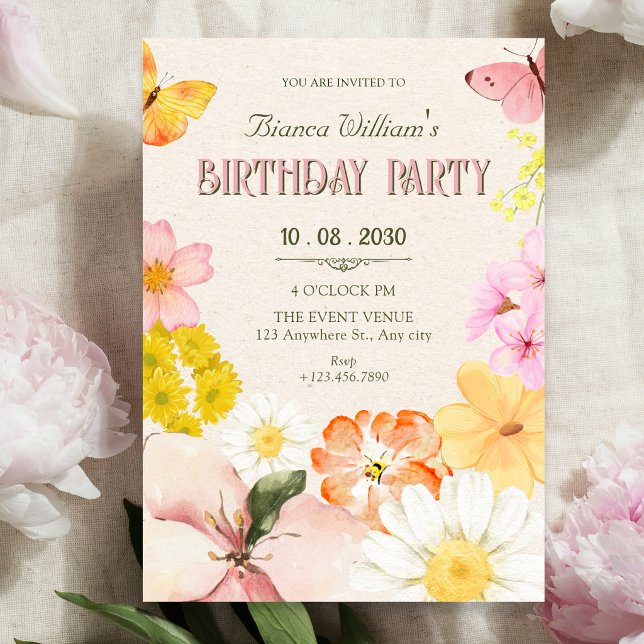 Convite Aniversário de florescimento floral da primavera (Criador carregado)