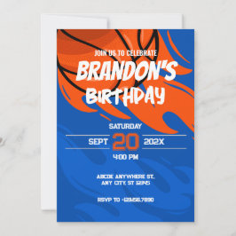 Convite Aniversário de fogo de basquete laranja e azul
