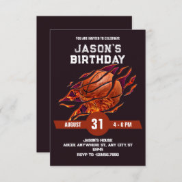 Convite Aniversário de fogo no basquete moderno