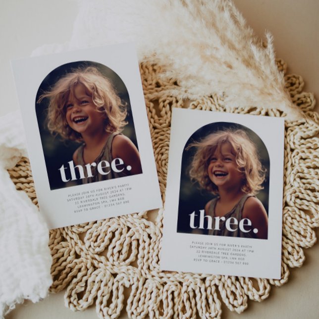 Convite Aniversário de Foto com Três Arcos (Three Arched Photo First Birthday Invitation)