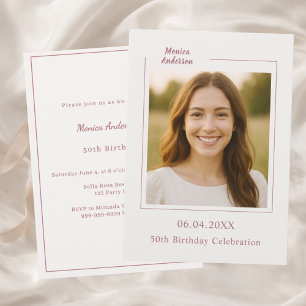 Convite Aniversário de foto dourado rosa marfim