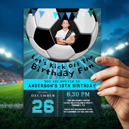 Convite Aniversário de Foto Personalizada Esportiva Azul L