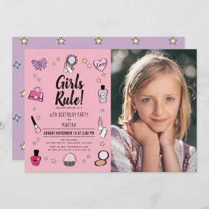 Convite Aniversário de Foto Rosa Pink do Spa Slumber de Re