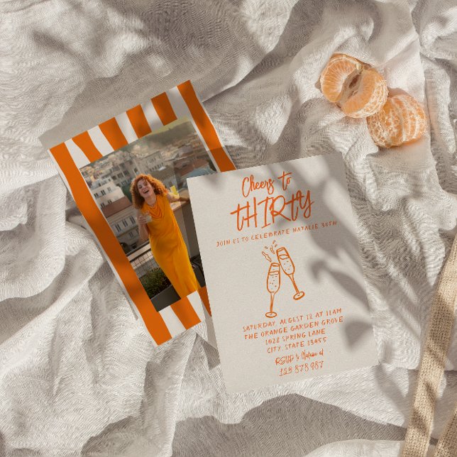 Convite Aniversário de Foto Whimsical com 30 de Desenho Co (Criador carregado)