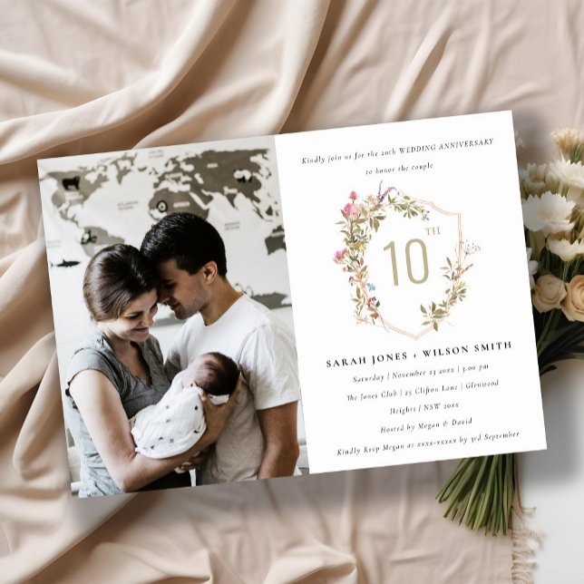 Convite Aniversário de Fotografia do Prato de Flor Selvage (Criador carregado)