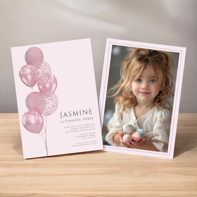 Convite aniversário de fotos de balões bonitos (cute any age birthday invitation with photo template , fully editable )