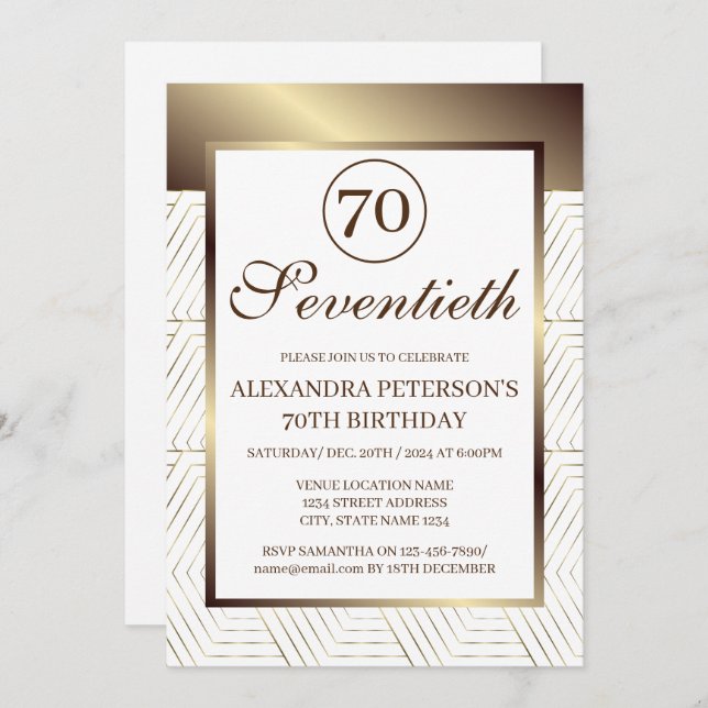 Convite Aniversário De Fronteira Branca E Dourada (Frente/Verso)