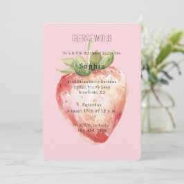Convite Aniversário de Fruta de Morango Rosa