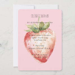 Convite Aniversário de Fruta de Morango Rosa