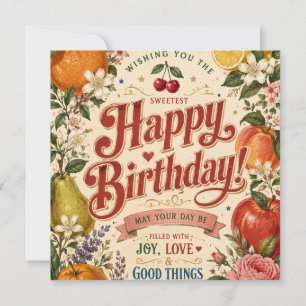Convite Aniversário de Fruta Retro, Saudação Floral Colori