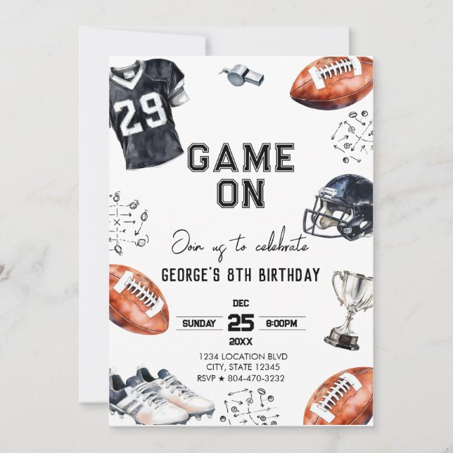 Convite Aniversário de Futebol Americano Game On (Frente)