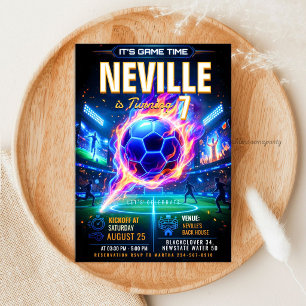 Convite Aniversário de Futebol Neon Glow - Futebol Futuris