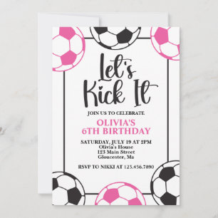 Convite Aniversário de Futebol Rosa e Preto
