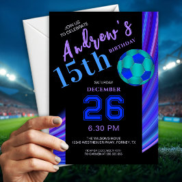 Convite Aniversário de Futebol Roxo Colorido Moderno e Ele