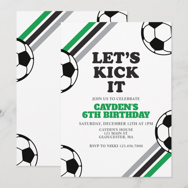 Convite Aniversário de Futebol Vamos Chutar Verde (Frente/Verso)
