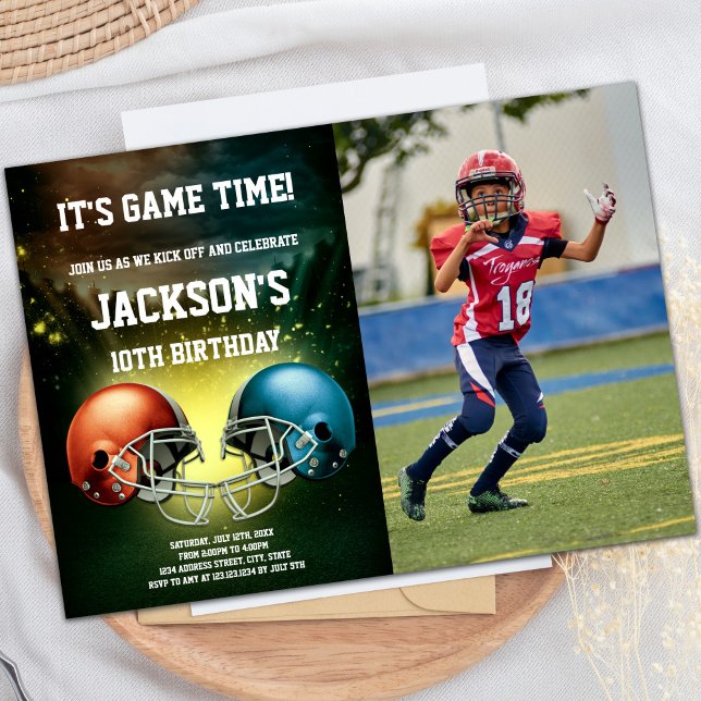 Convite Aniversário de Futebol Vermelho vs Azul com foto (Red vs Blue Football Birthday Invitations w photo)