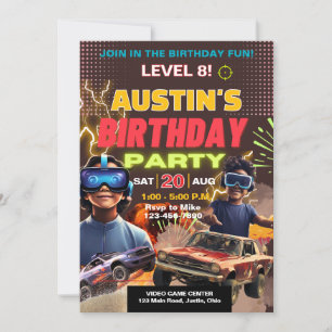 Convite Aniversário de Gamer Meninos ou Meninas de Qualque