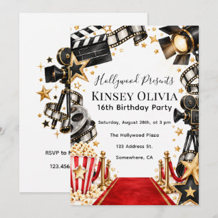 Convite Aniversário de Garota da Noite de Cinema de Hollyw