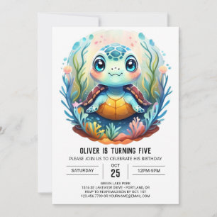 Convite Aniversário de Garoto-Tartaruga Aquático Encantado