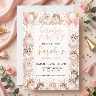 Convite Aniversário de Gatinhos Florais em Pastel e Aquare