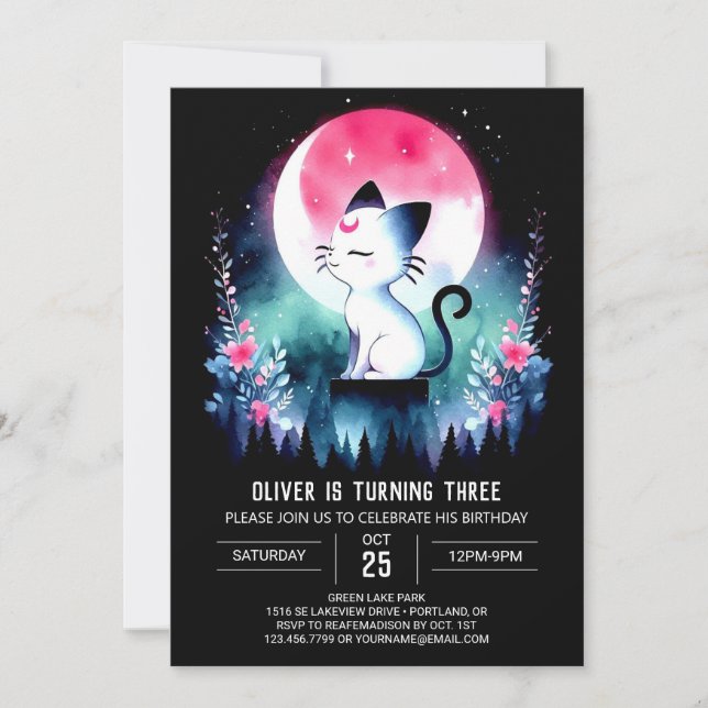 Convite Aniversário de Gato Adorável Moderno (Frente)