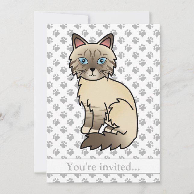 Convite Aniversário de Gato Chocolate Point Tabby Birman/R (Frente)