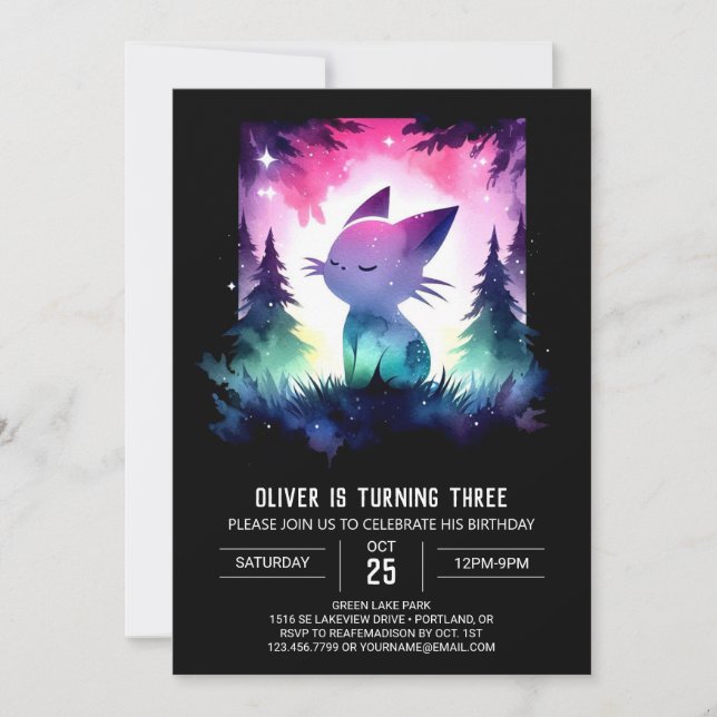 Convite Aniversário de Gato de Pastel (Frente)