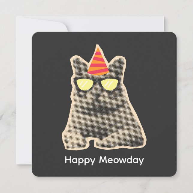 Convite Aniversário de gato engraçado (Frente)