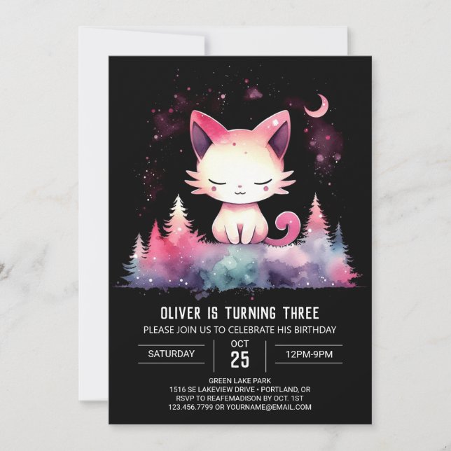Convite Aniversário de Gato Imprimível do Pastel (Frente)