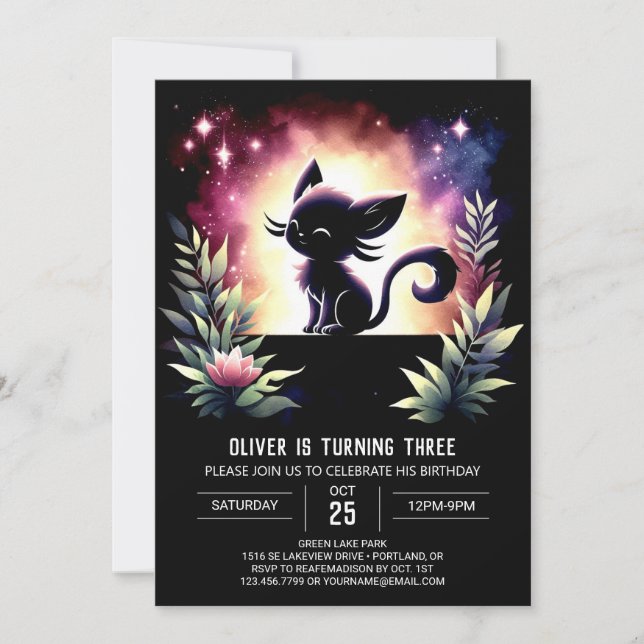 Convite Aniversário de Gato Pastel Elegante (Frente)