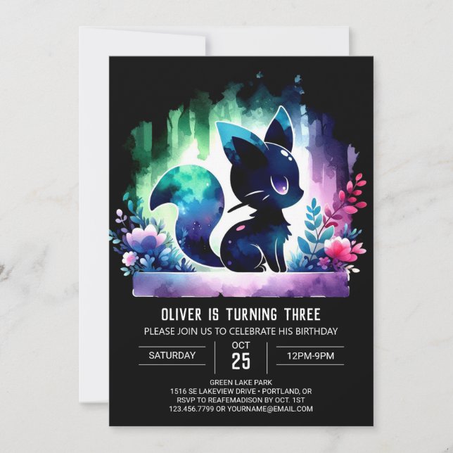 Convite Aniversário de Gato Simples Elegante lindamente (Frente)