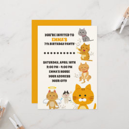 Convite Aniversário de Gatos Fofos em Aquarela