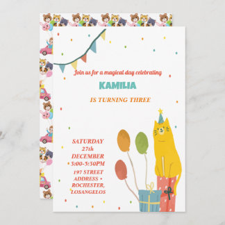 Convite Aniversário de gatos laranja