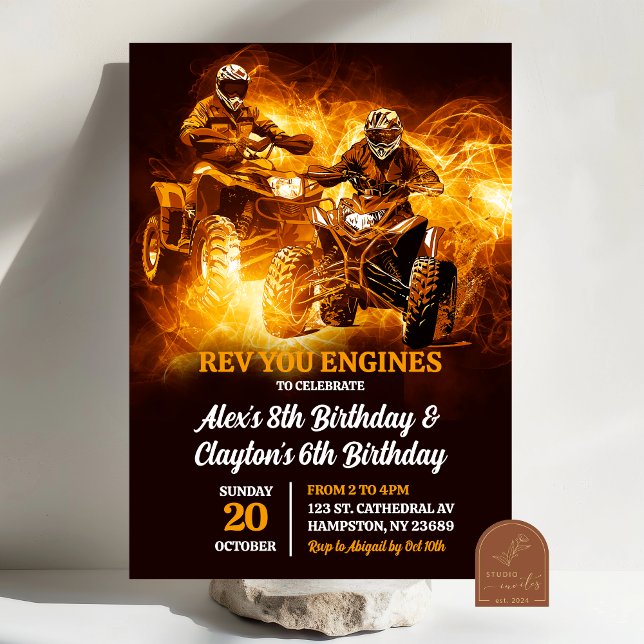 Convite Aniversário de Gêmeos com ATV Quadriciclo Off Road (Criador carregado)