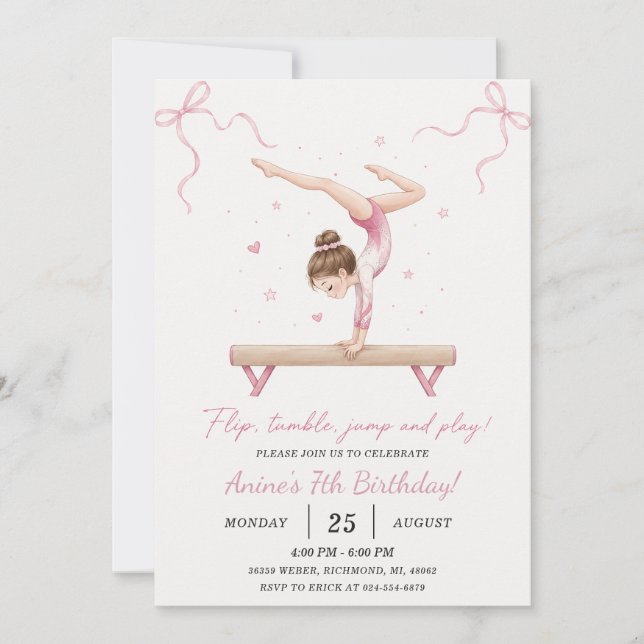 Convite Aniversário de Ginástica Personalizado  (Frente)