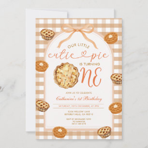 Convite Aniversário de Gingham Neutro Cutie Pie Outono Gin