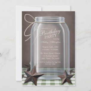 Convite Aniversário de Gingham Verde - Estrelas Russas