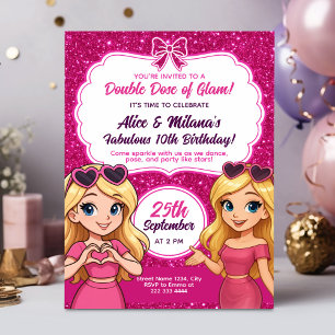 Convite Aniversário de Glam Rosa Convidado para Raparigas