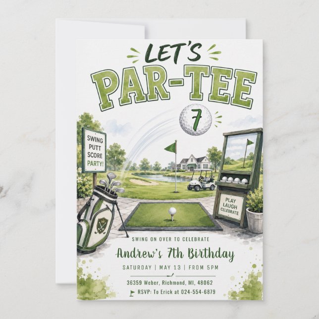 Convite Aniversário de Golfe com Swing Pessoal (Frente)