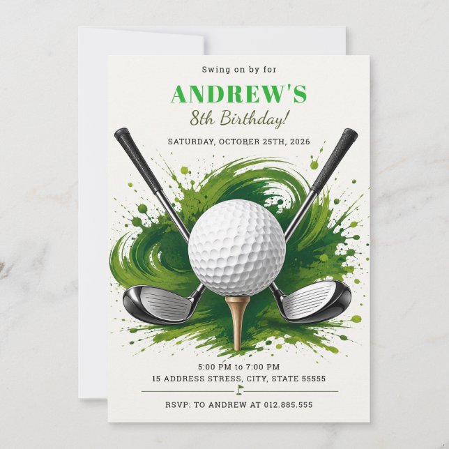 Convite Aniversário de Golfe Digital Personalizado (Frente)