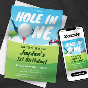 Convite Aniversário de Golfe Hole-In-One Par-Tee Hora Azul
