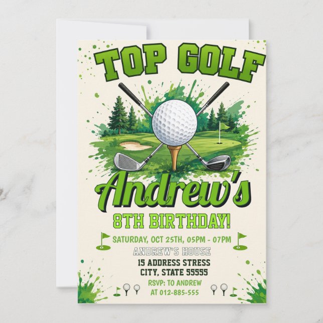 Convite Aniversário de golfe infantil personalizado (Frente)