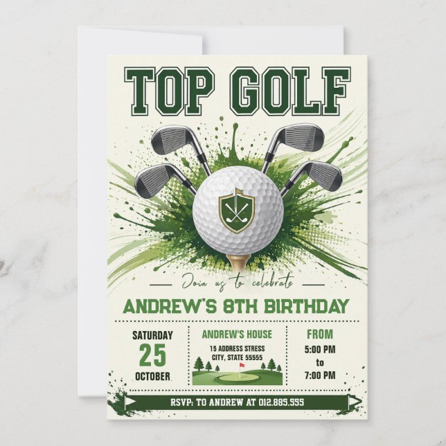 Convite Aniversário de Golfe Moderno Pessoal (Frente)